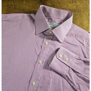 Charles Tyrwhitt Dress Shirt 16 35 Purple Gingham‎ Checkered Long Sleeve